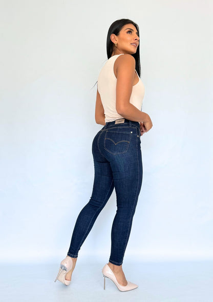 Jean Skinny Push Up levantacola Azul Oscuro